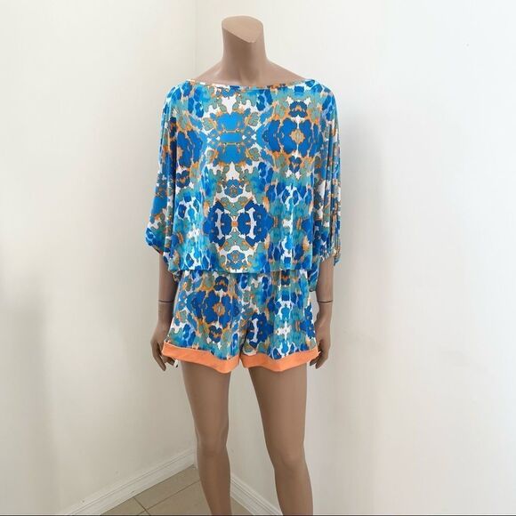 Tata Jolie Boho Blue Orange Printed Romper L - Picture 7 of 9